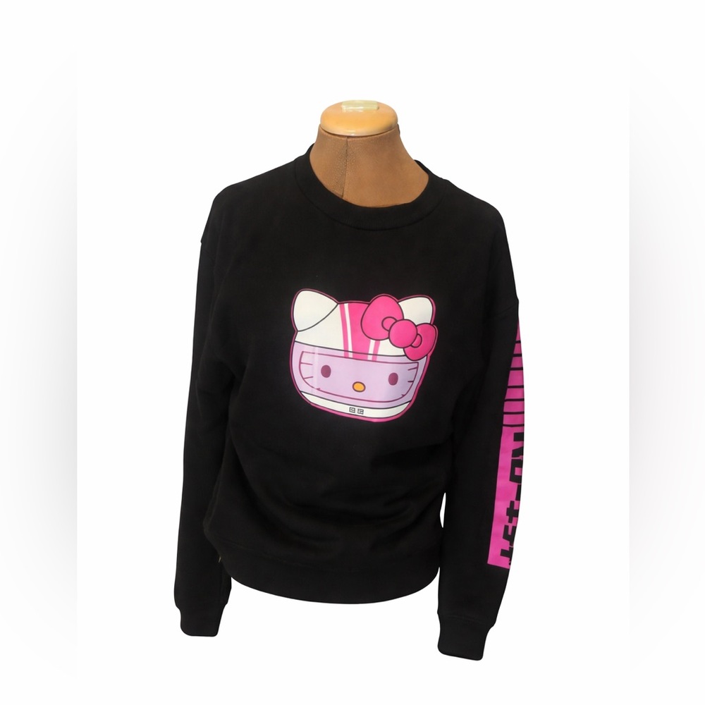 Hello Kitty Black Graphic Sweatshirt Pink Sleeve Logo Y2K Cute